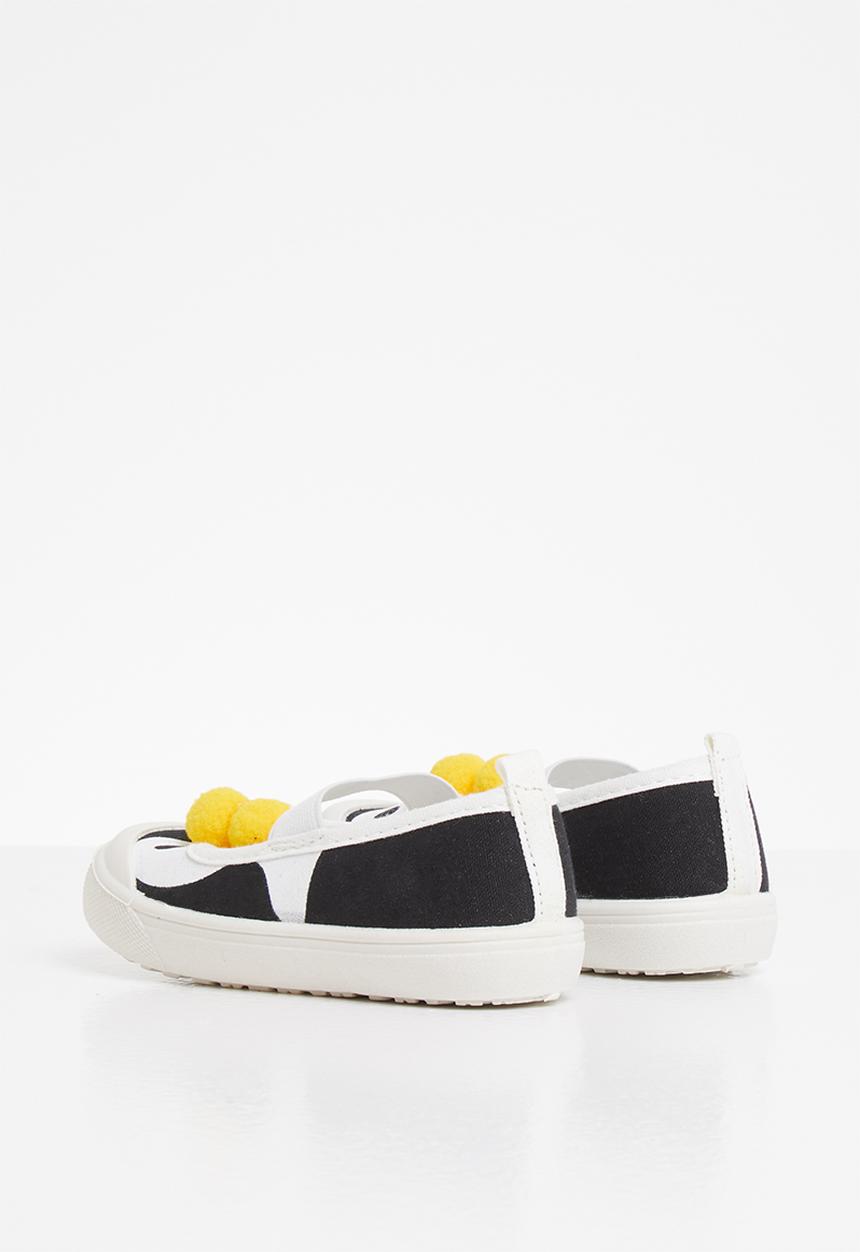 Pop Candy - Girls penguin slip on shoe - navy & white