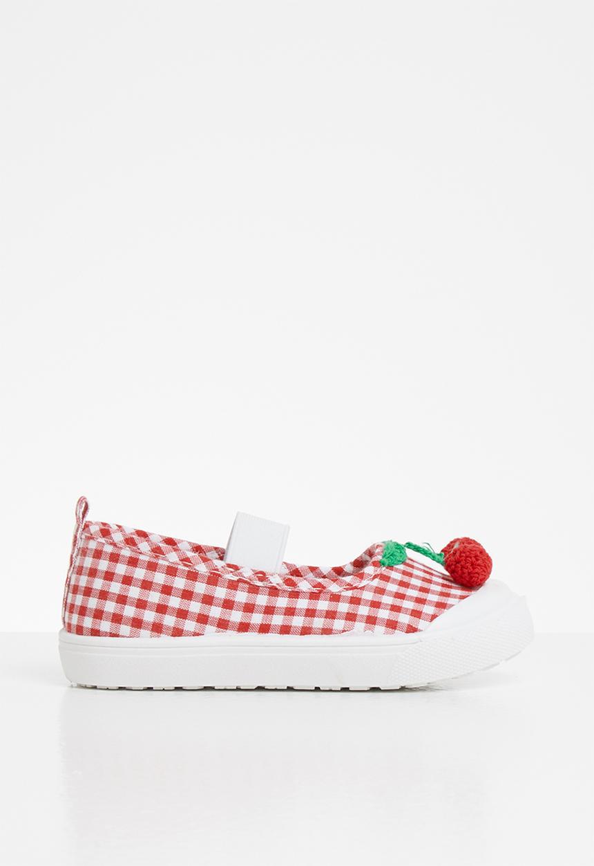 Pop Candy - Girls cherry slip on shoe - red & white