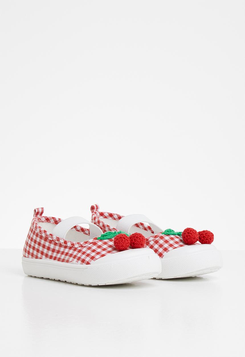 Pop Candy - Girls cherry slip on shoe - red & white