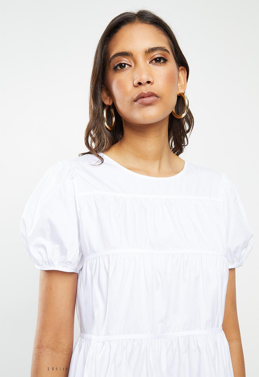 Glamorous - Puff sleeve tiered mini - white