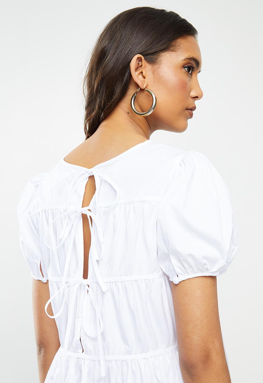 Glamorous - Puff sleeve tiered mini - white
