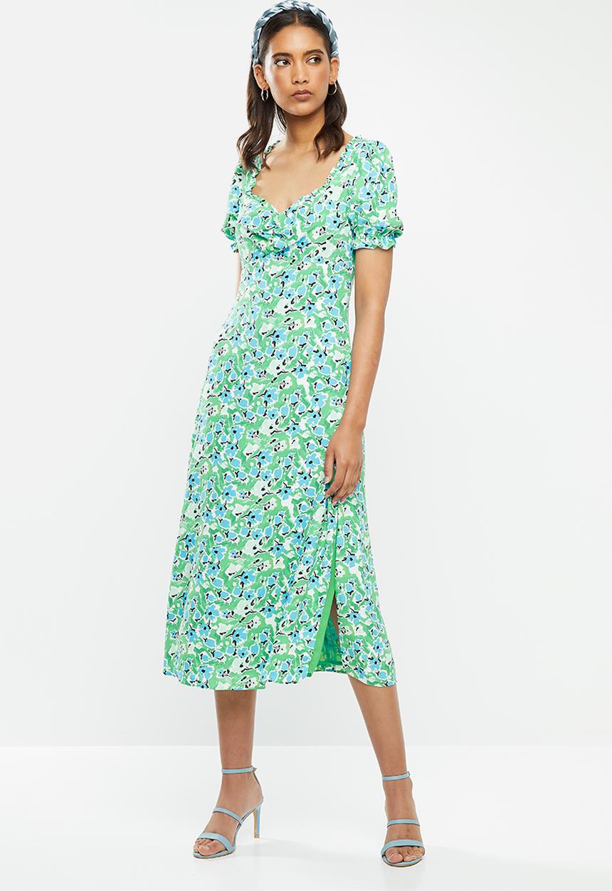 Glamorous - Abstract floral puff sleeve midi dress - multi