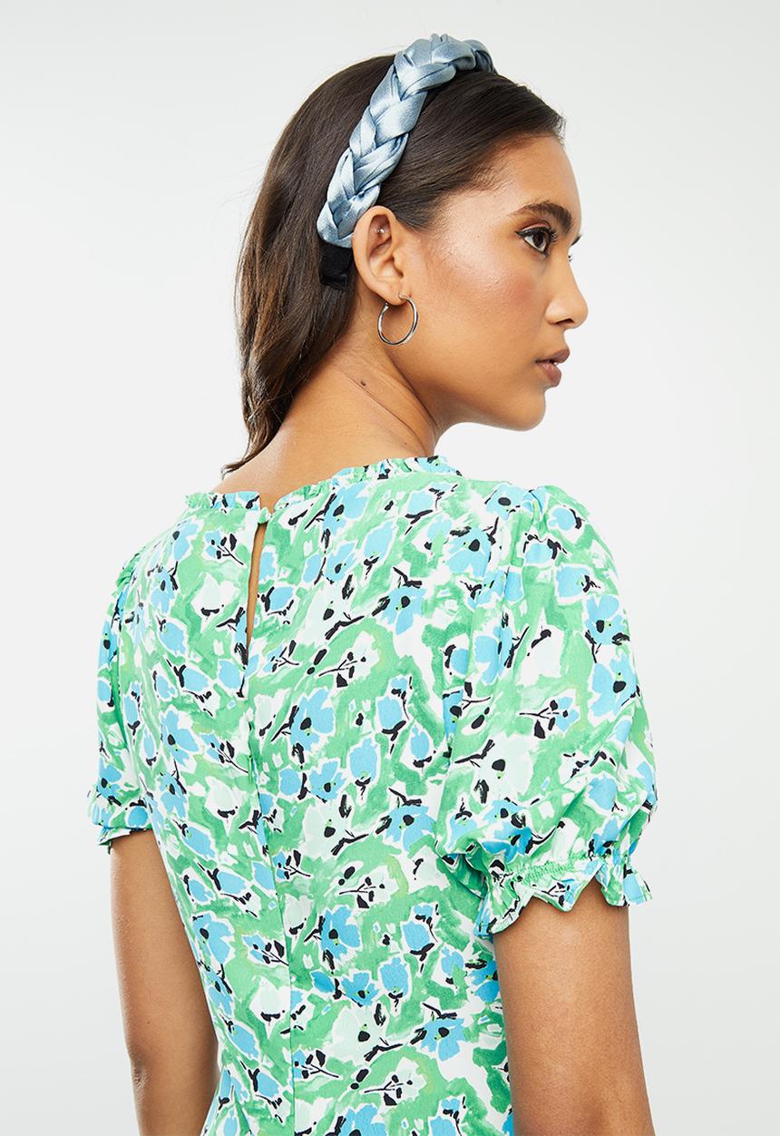 Glamorous - Abstract floral puff sleeve midi dress - multi