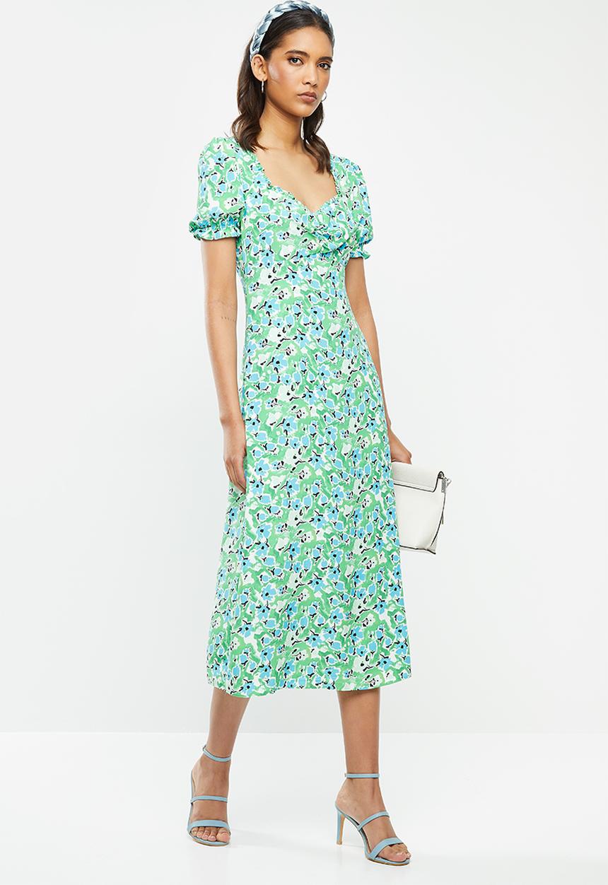 Glamorous - Abstract floral puff sleeve midi dress - multi