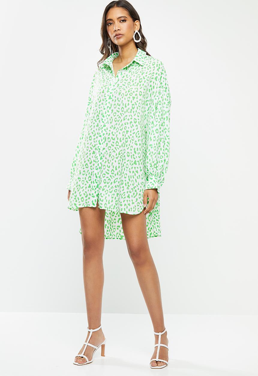 Glamorous - Leopard shirt dress - green & white