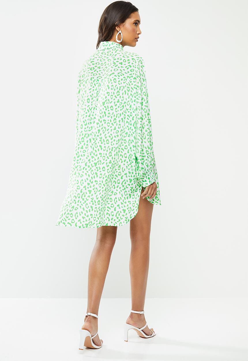 Glamorous - Leopard shirt dress - green & white