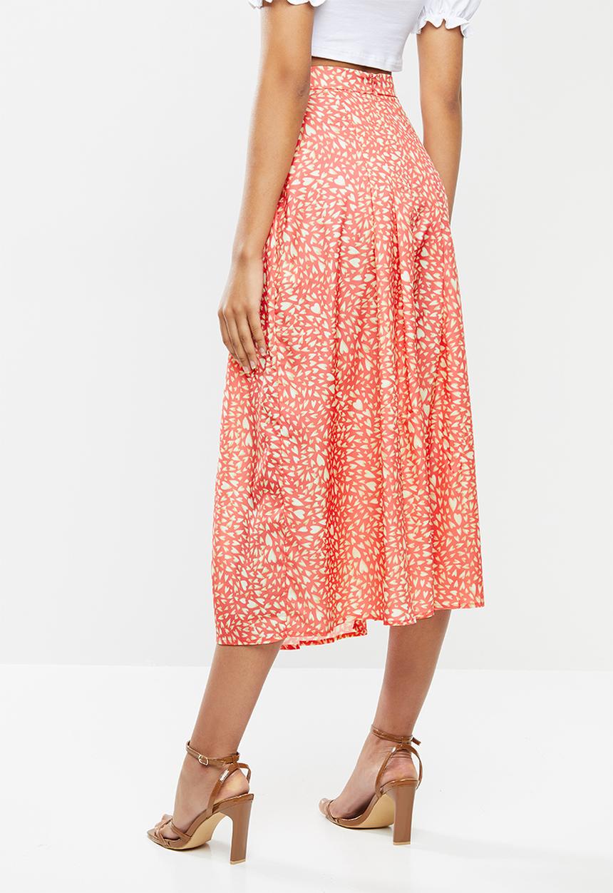 Glamorous - Printed heart midi split skirt - pink & yellow