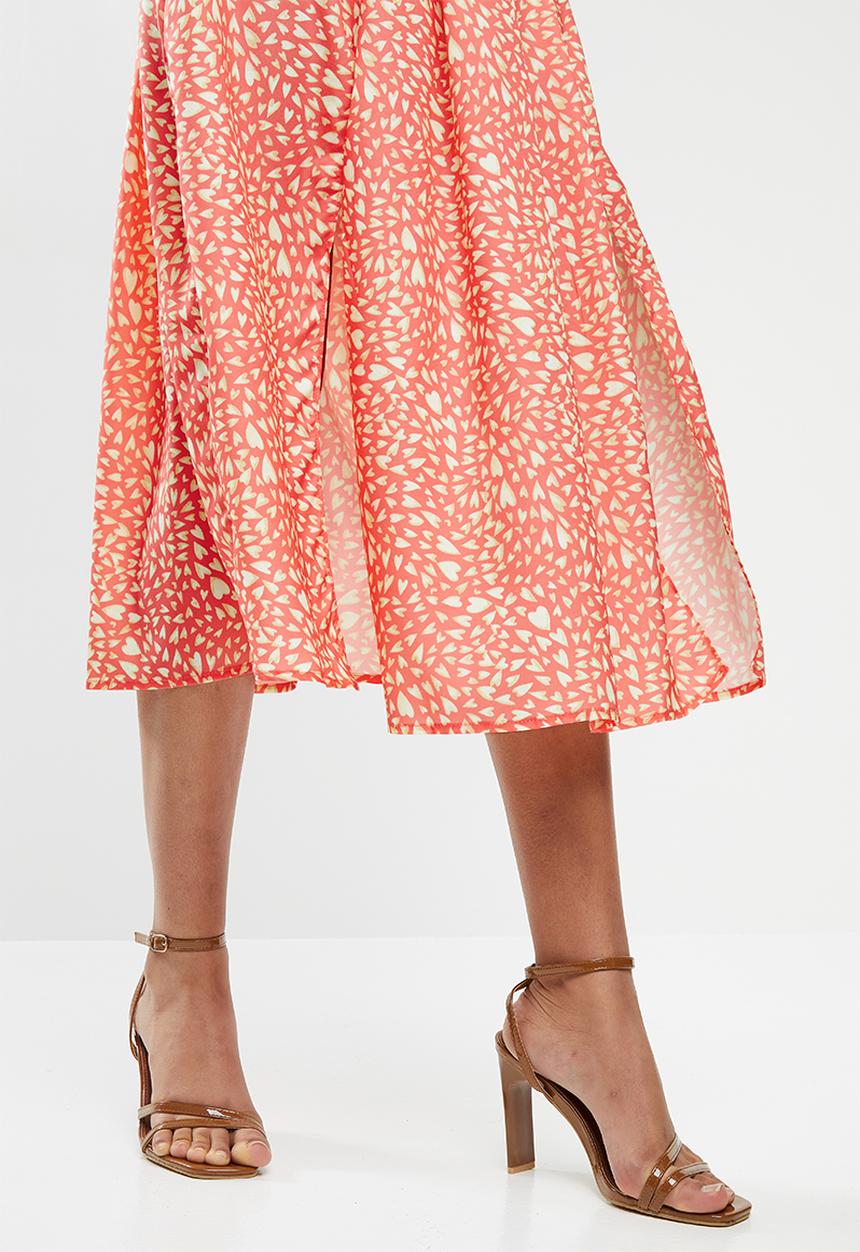 Glamorous - Printed heart midi split skirt - pink & yellow