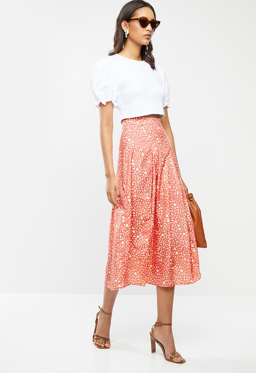 Glamorous - Printed heart midi split skirt - pink & yellow
