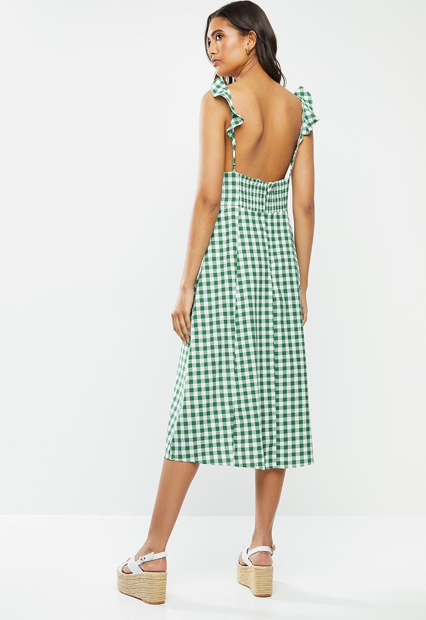 Glamorous - Shoulder tie v-neck dress - green & white