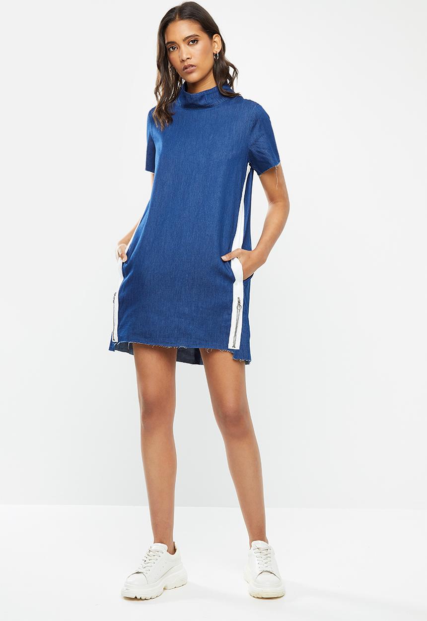 Glamorous - High neck casual denim dress - blue