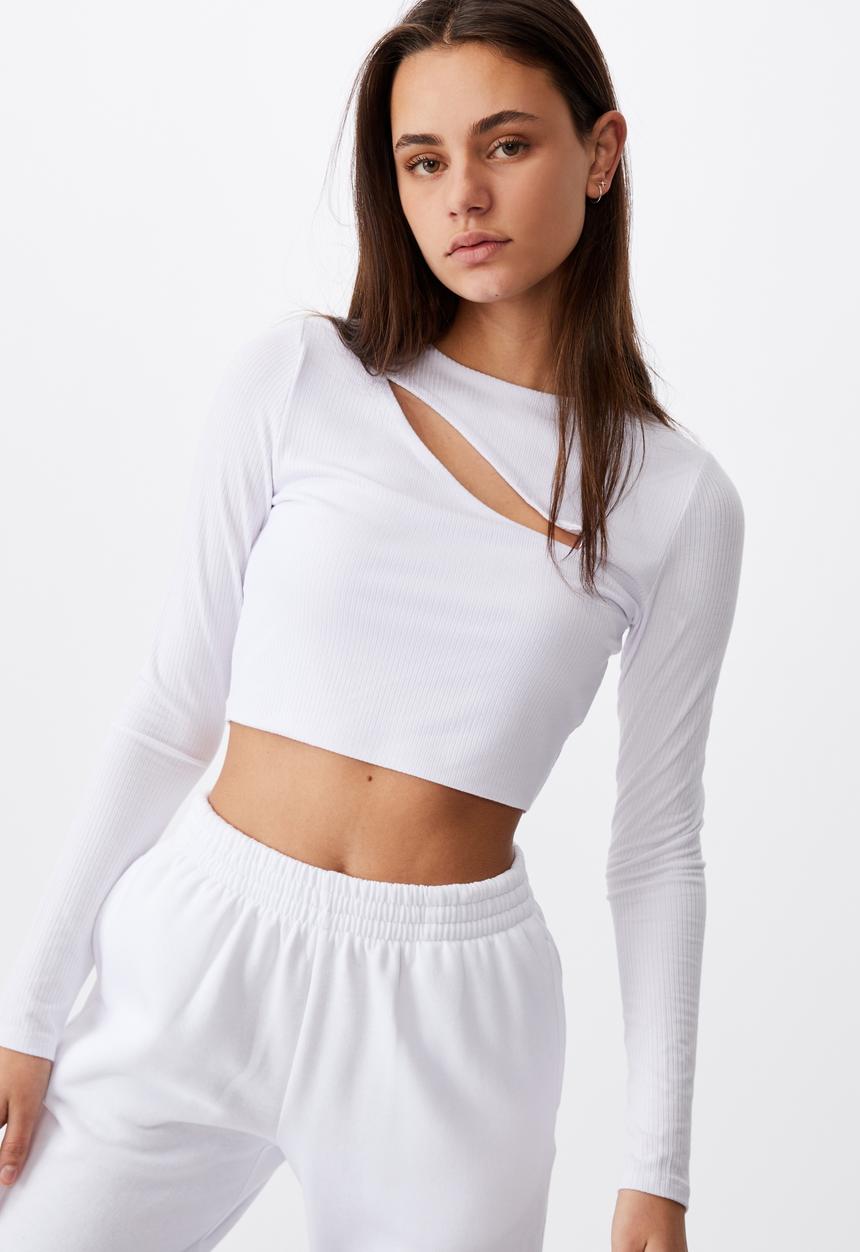 Factorie - Key hole front long sleeve top - white