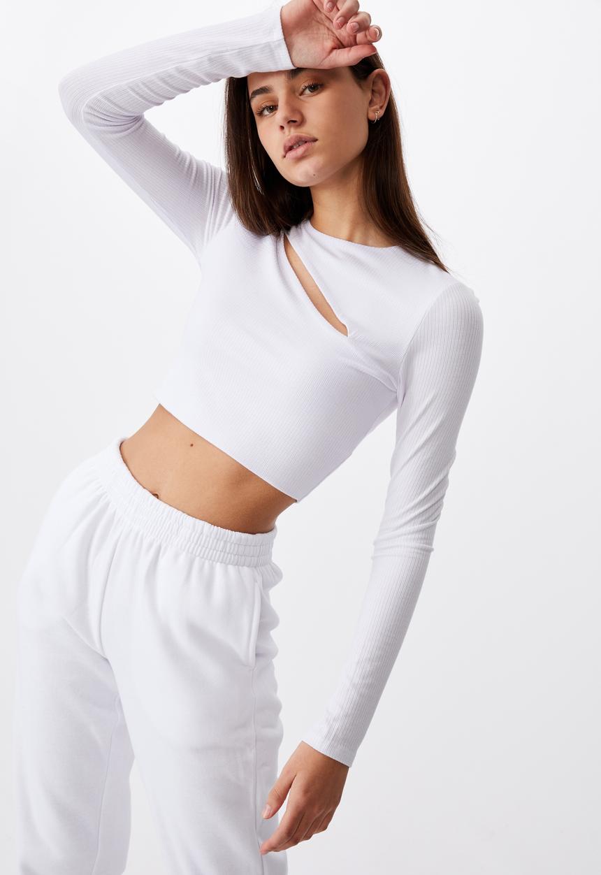 Factorie - Key hole front long sleeve top - white