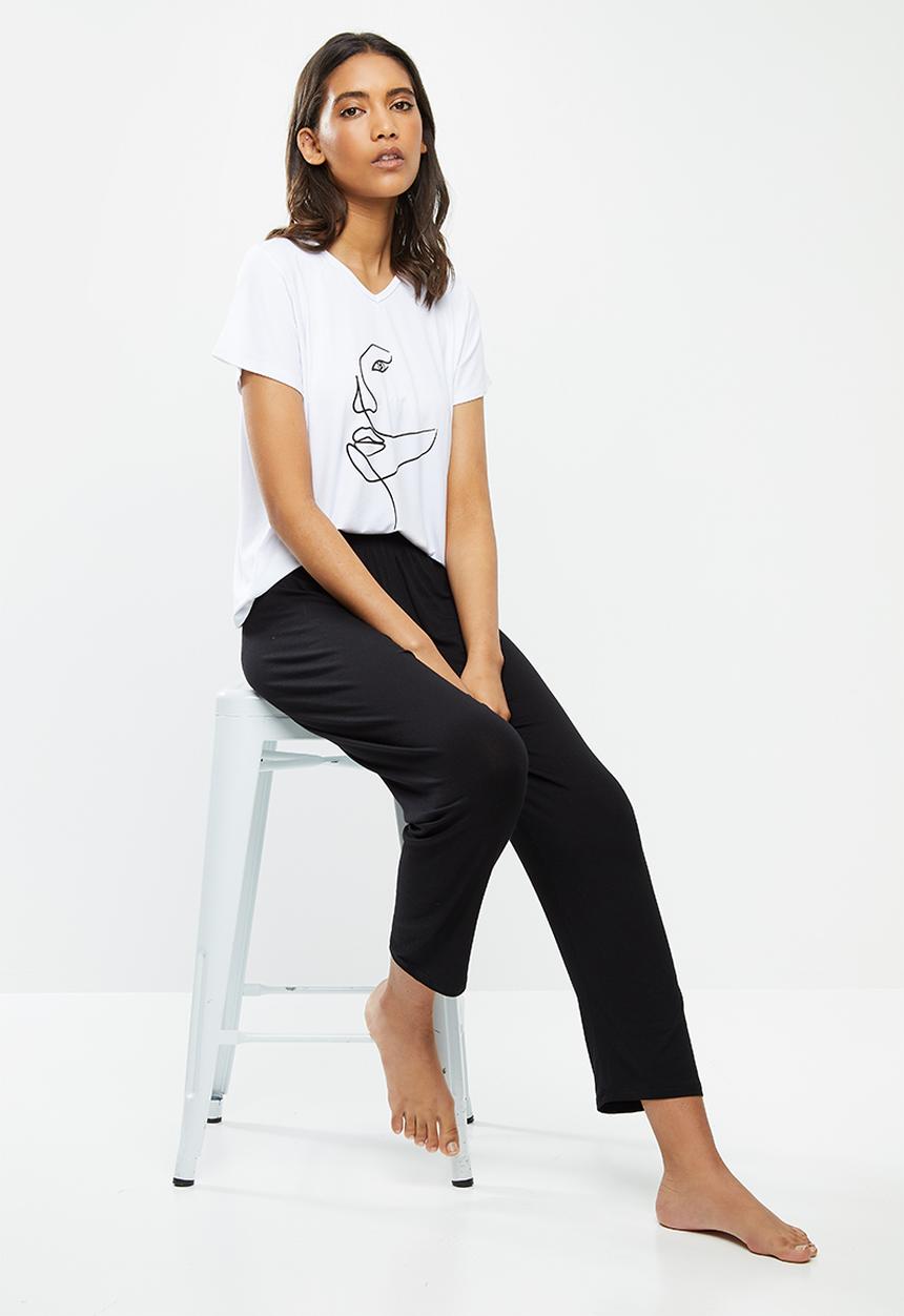 Superbalist - Sleep tee & pants set - black & white