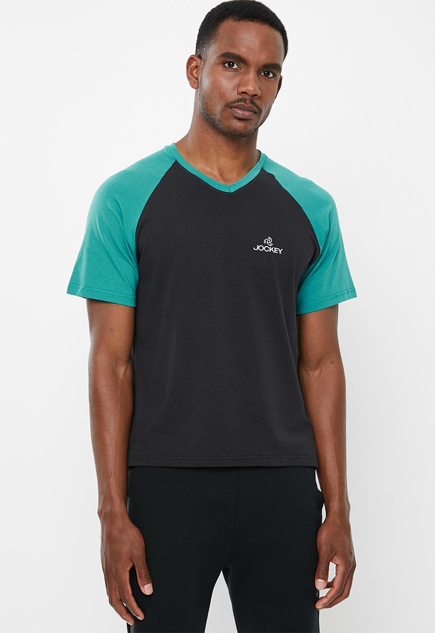 Jockey - Raglan colour blocked tee - black & turquoise