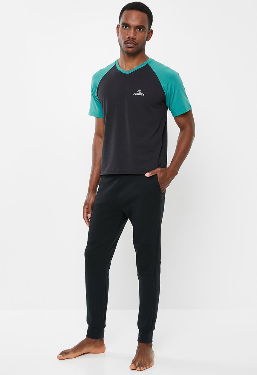 Jockey - Raglan colour blocked tee - black & turquoise