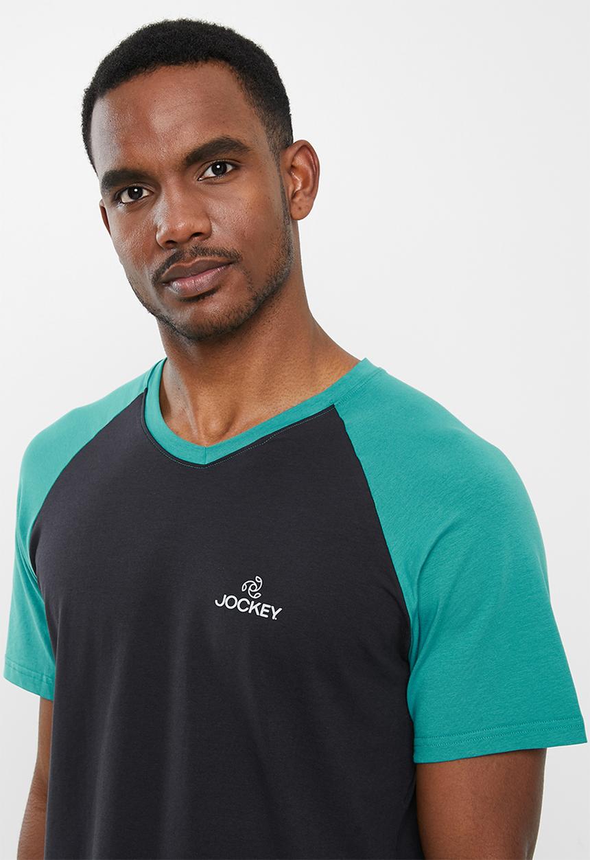Jockey - Raglan colour blocked tee - black & turquoise