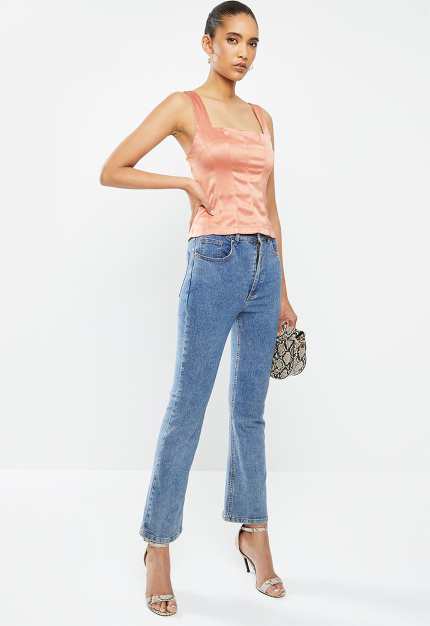 VELVET - Satin square neck corset top - pink 