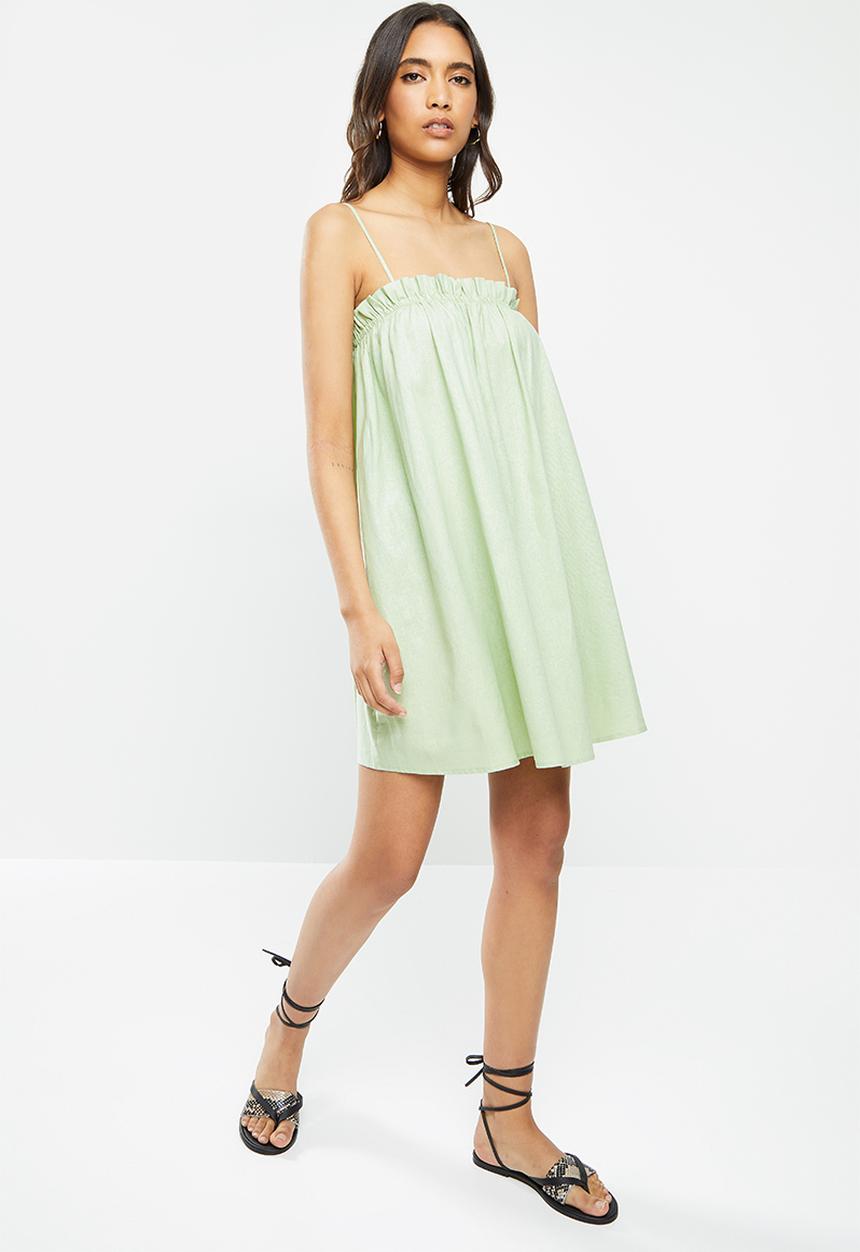 VELVET - Linen trapeze strappy mini - sage