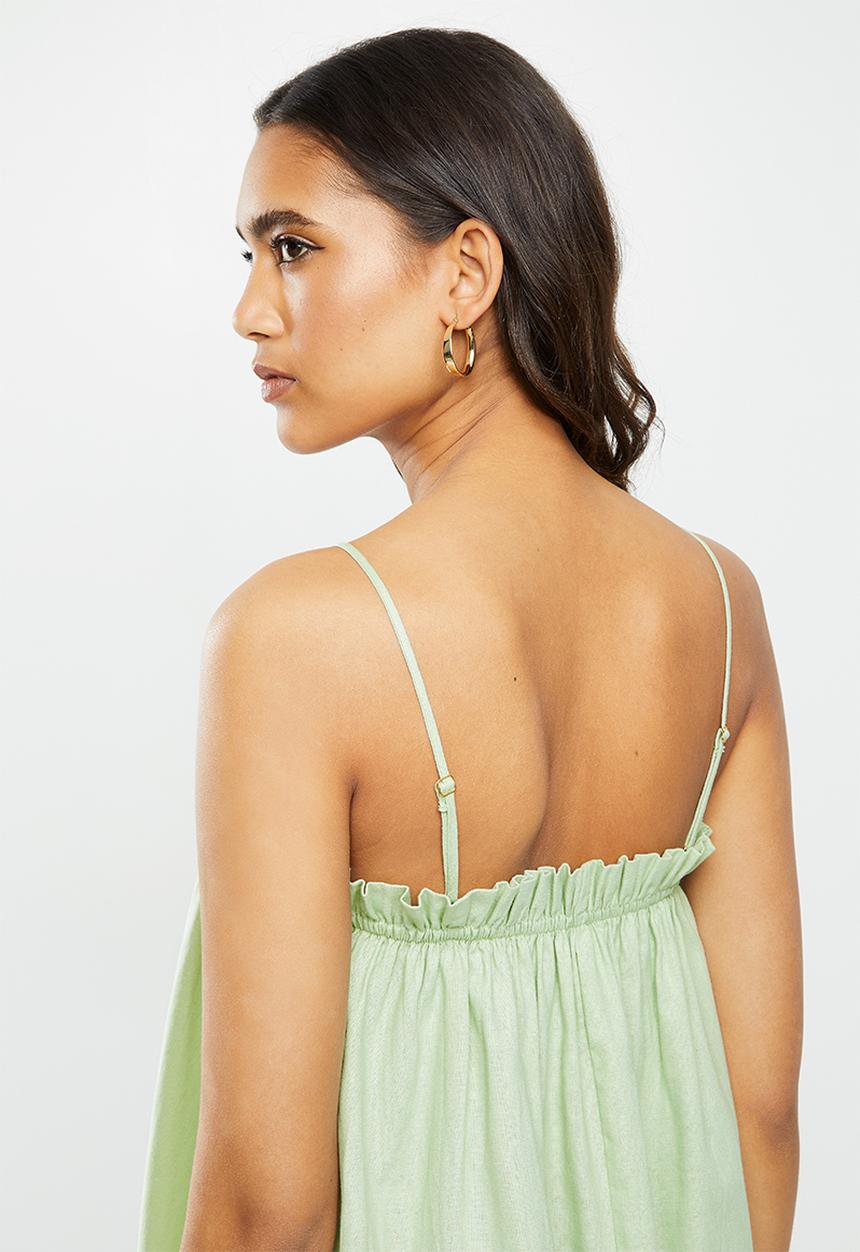 VELVET - Linen trapeze strappy mini - sage