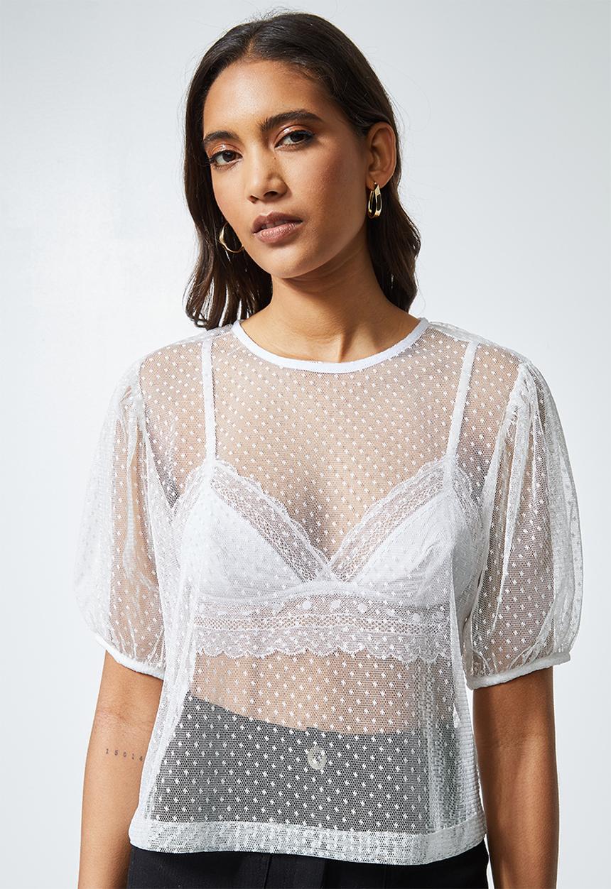 Superbalist - Puff sleeve dobby top - white