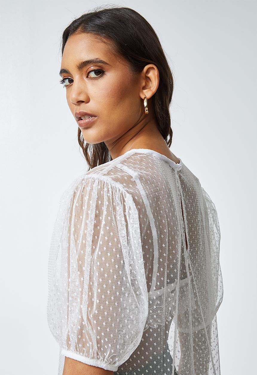 Superbalist - Puff sleeve dobby top - white
