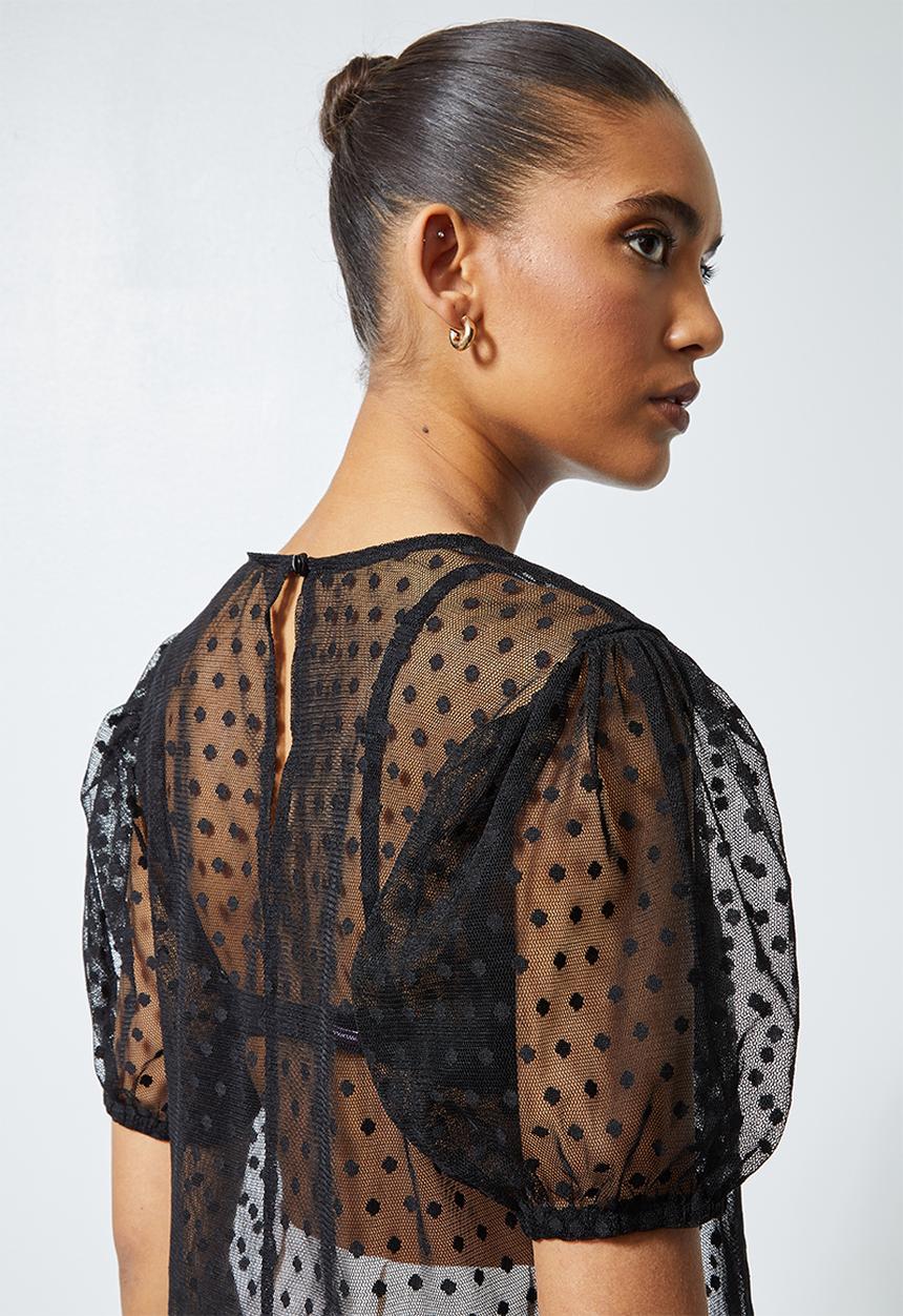 Superbalist - Puff sleeve dobby top - black