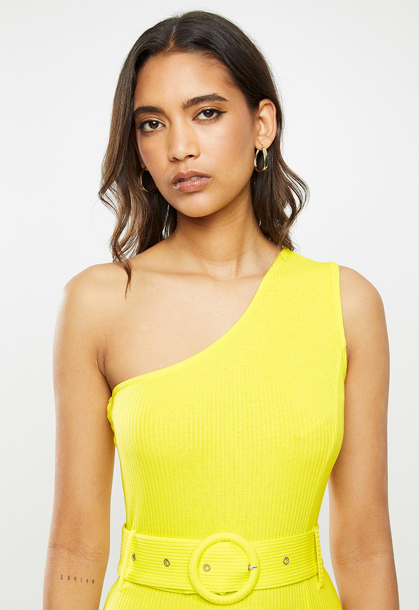 Glamorous - One shoulder belted midi - yellow