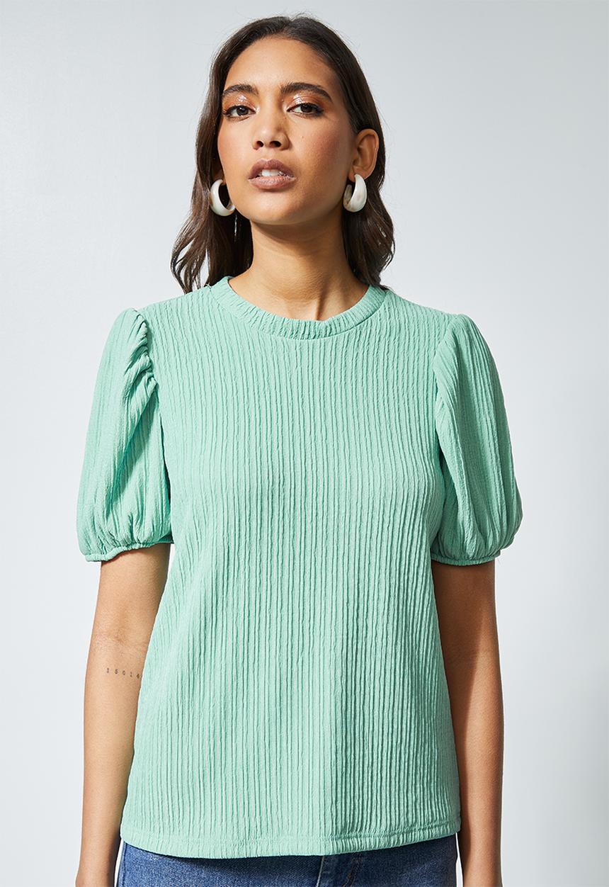 Superbalist - Texture knit puff sleeve top - green