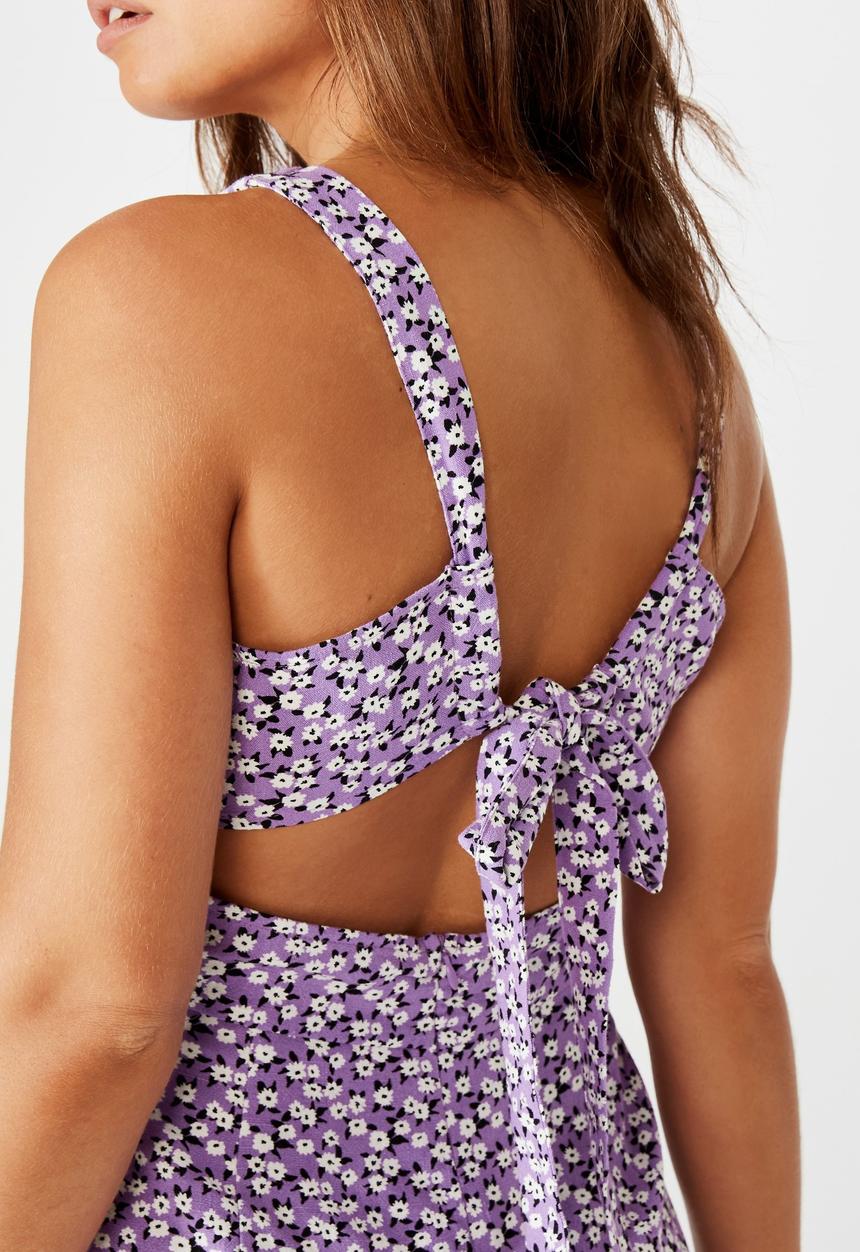 Factorie - Tie back fit and flare dress - purple jayda ditsy