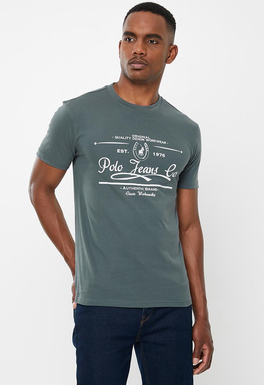 POLO - Pjc Jake short sleeve printed logo tee - charcoal