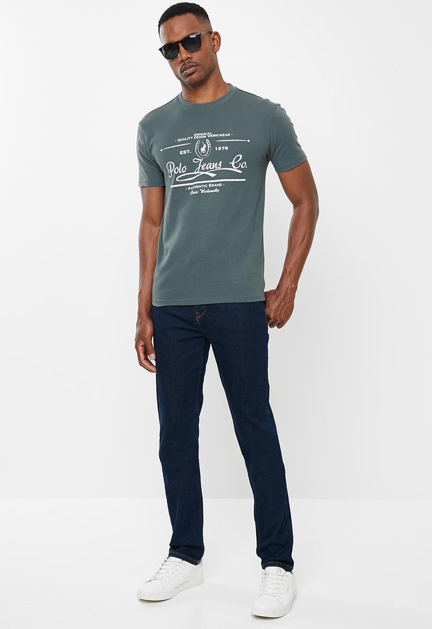 POLO - Pjc Jake short sleeve printed logo tee - charcoal