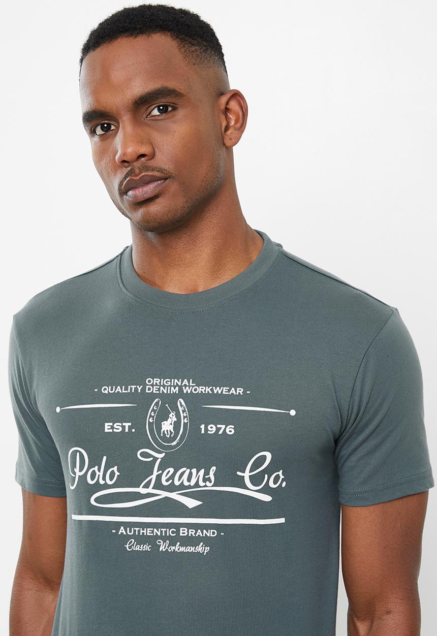 POLO - Pjc Jake short sleeve printed logo tee - charcoal