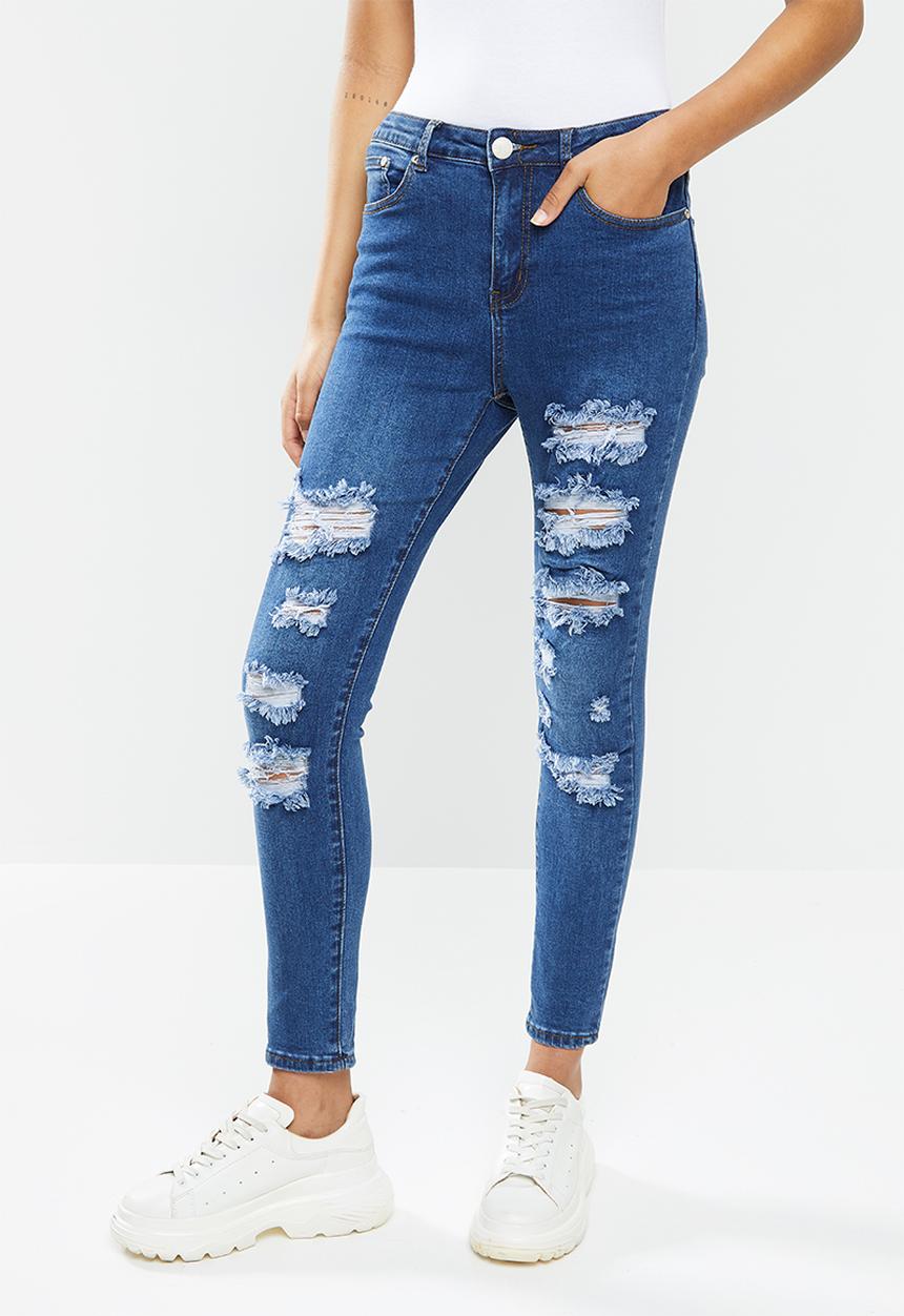 Glamorous - Skinny ripped mid rise jean - blue