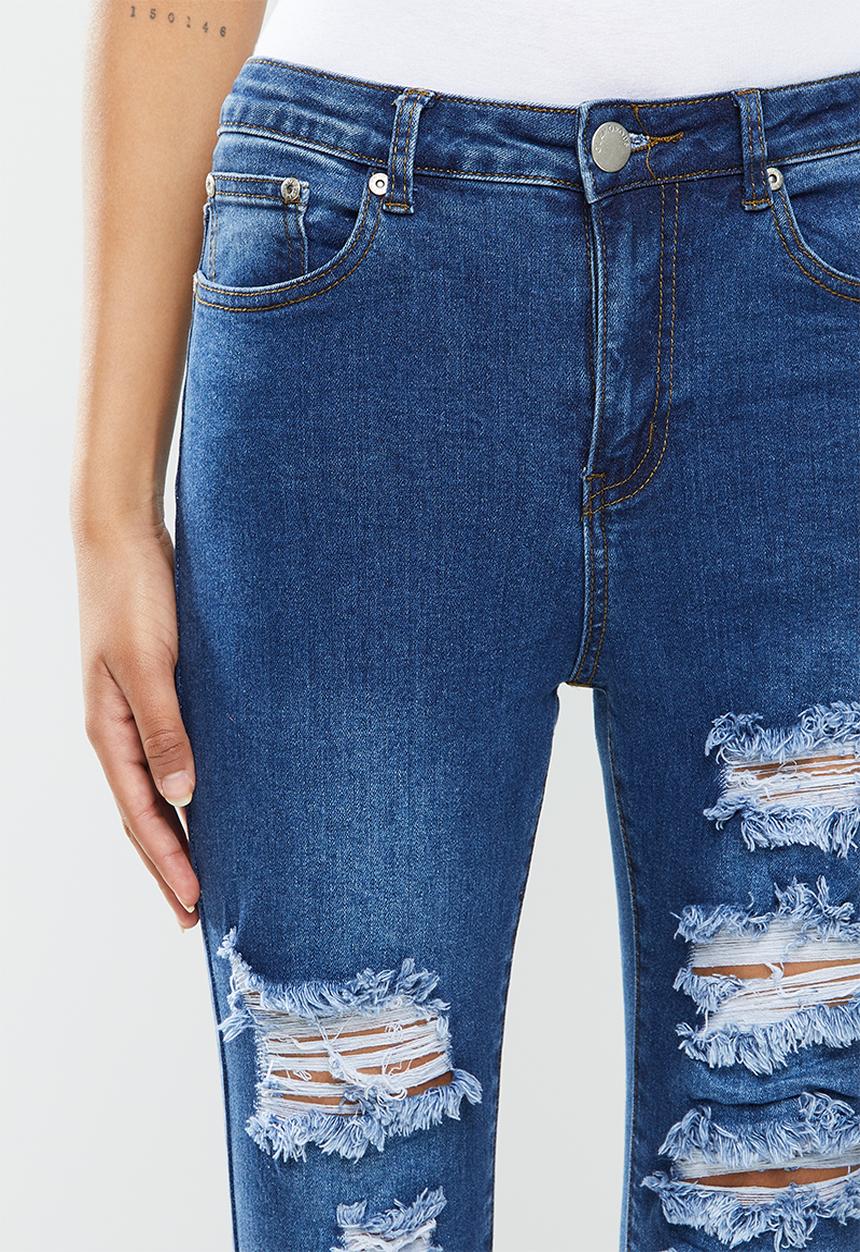 Glamorous - Skinny ripped mid rise jean - blue