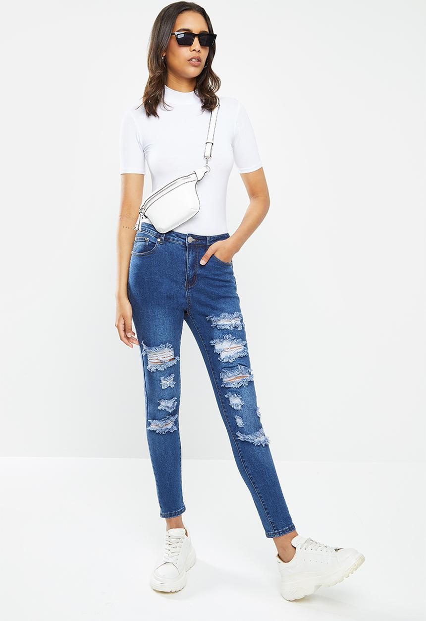 Glamorous - Skinny ripped mid rise jean - blue