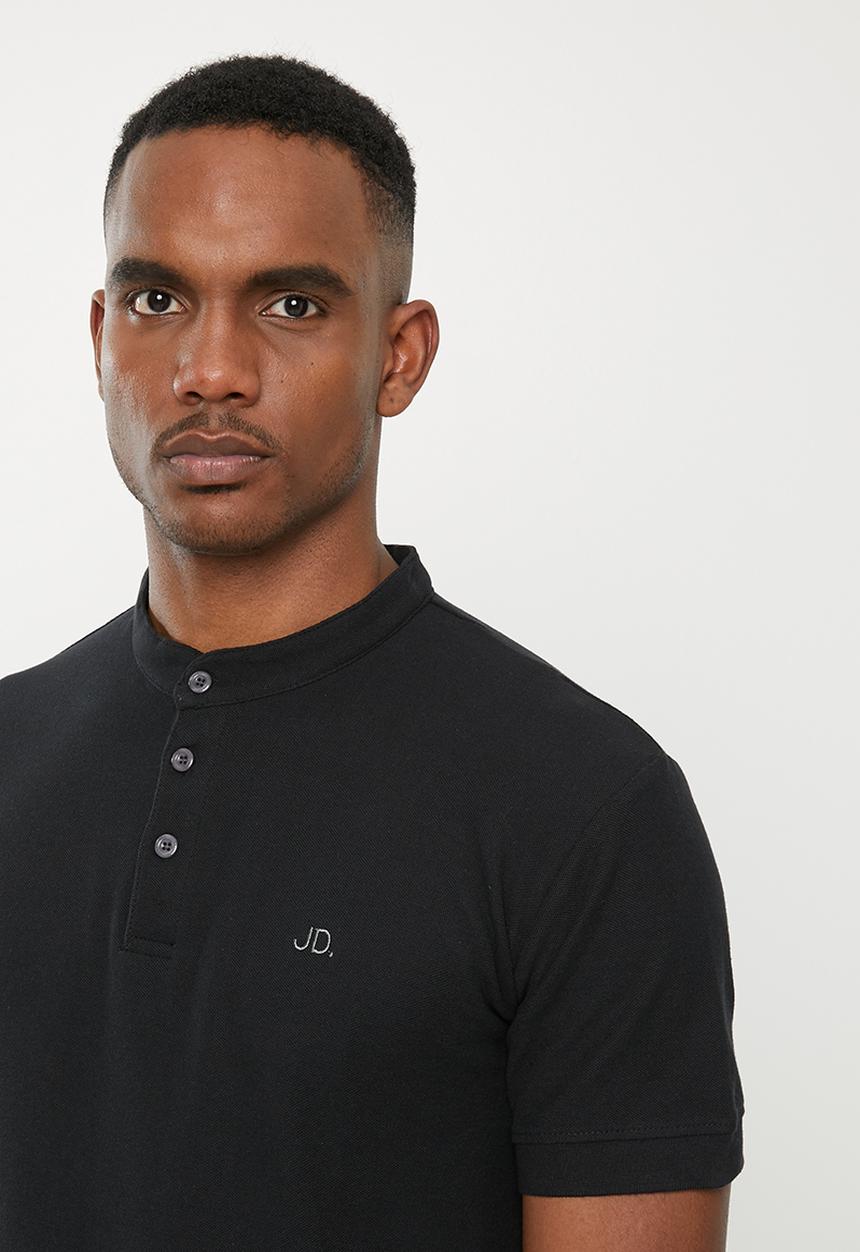 Jonathan D - Mandarin collar short sleeve golfer - black