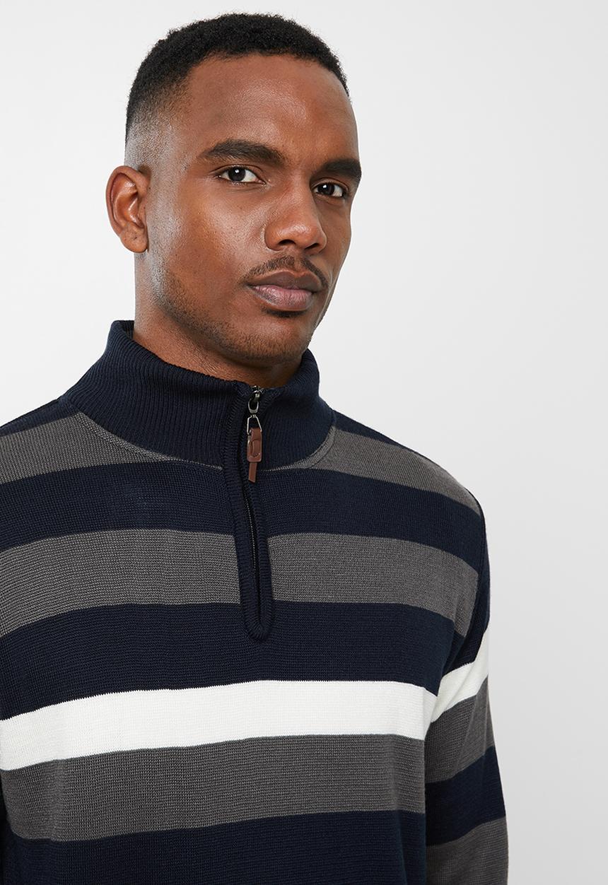 Pringle of Scotland - Tripp 1/4 zip - navy & grey