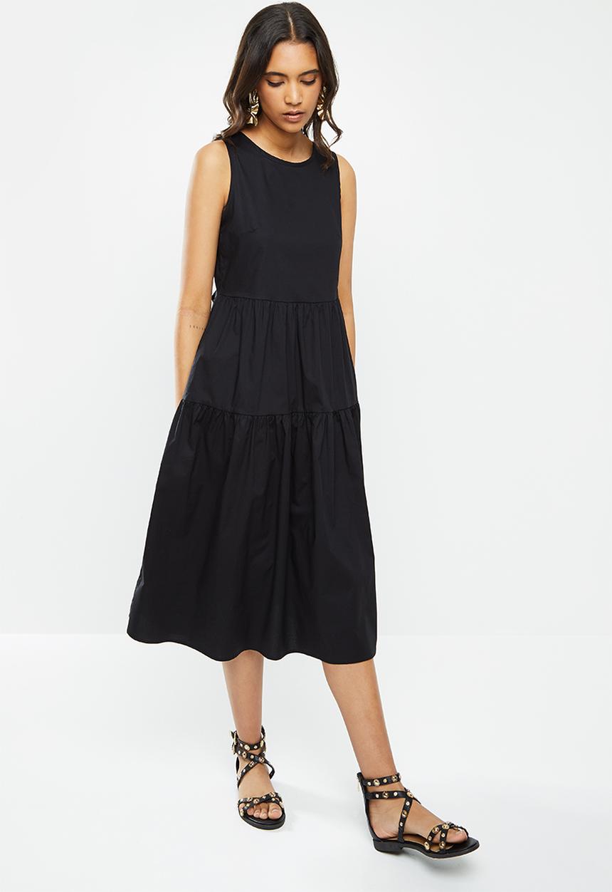 VELVET - Tiered backless midi dress - black