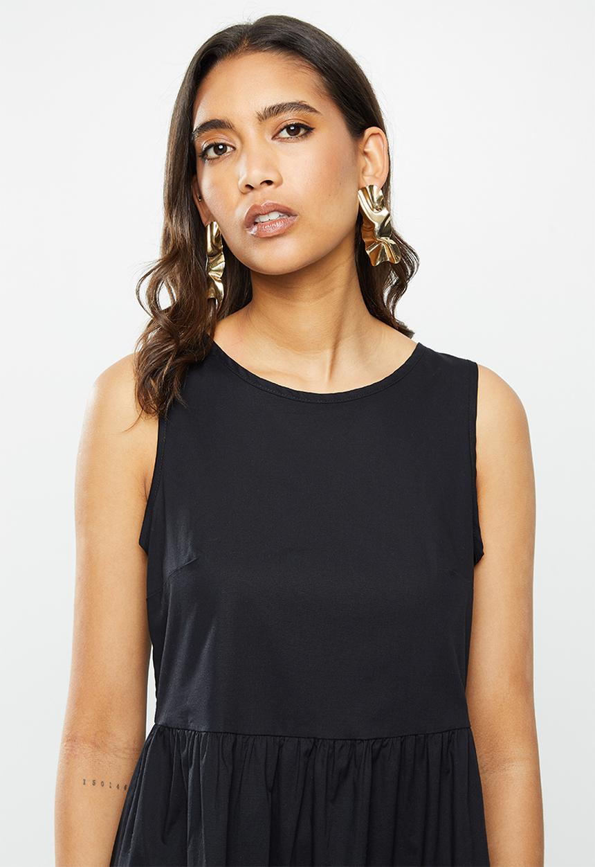 VELVET - Tiered backless midi dress - black