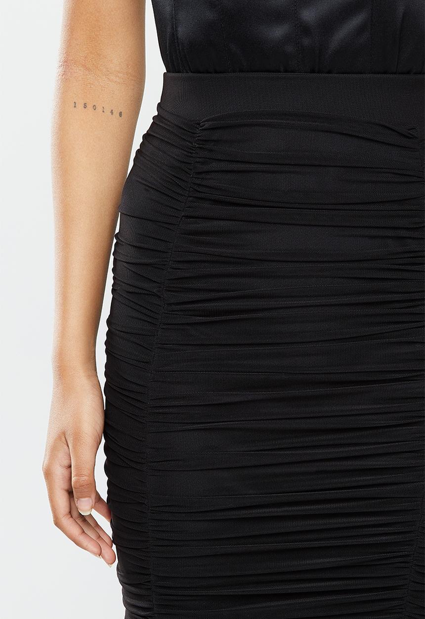VELVET - Mesh gauged pencil skirt - black