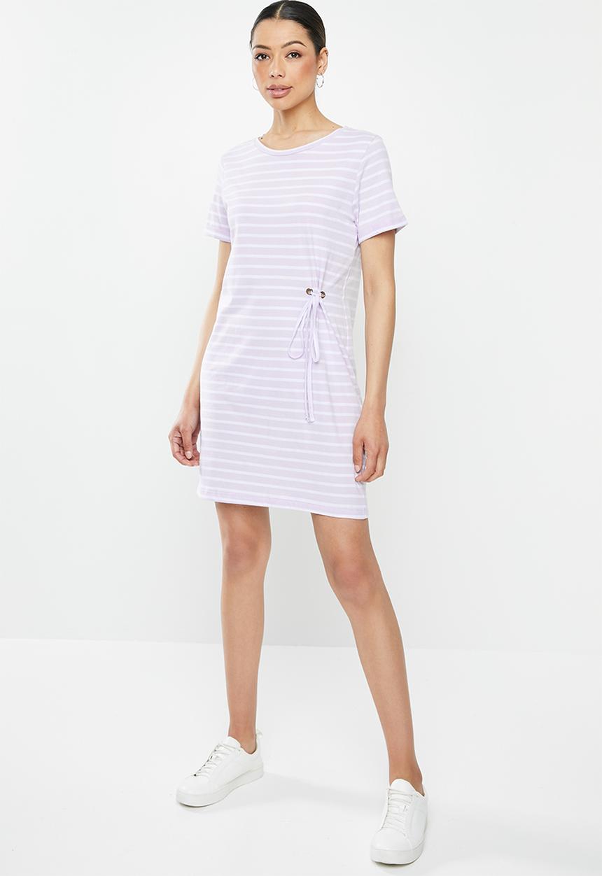 Brave Soul - T-shirt dress with tie - purple & white 