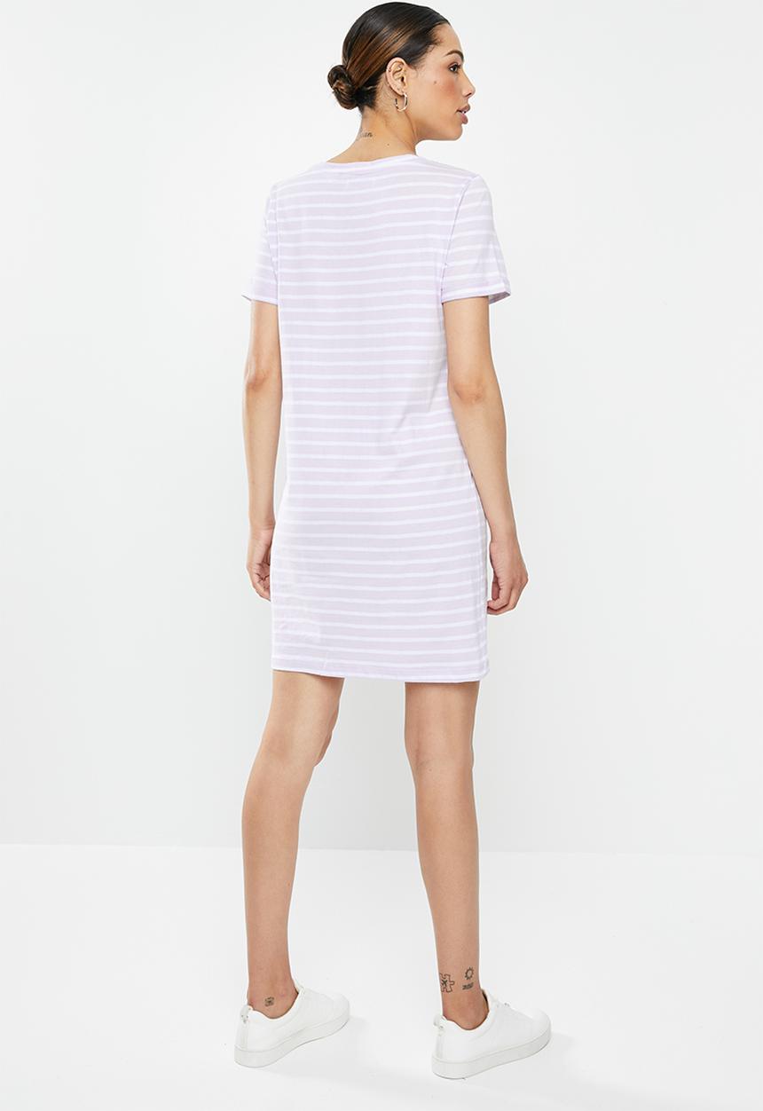 Brave Soul - T-shirt dress with tie - purple & white 