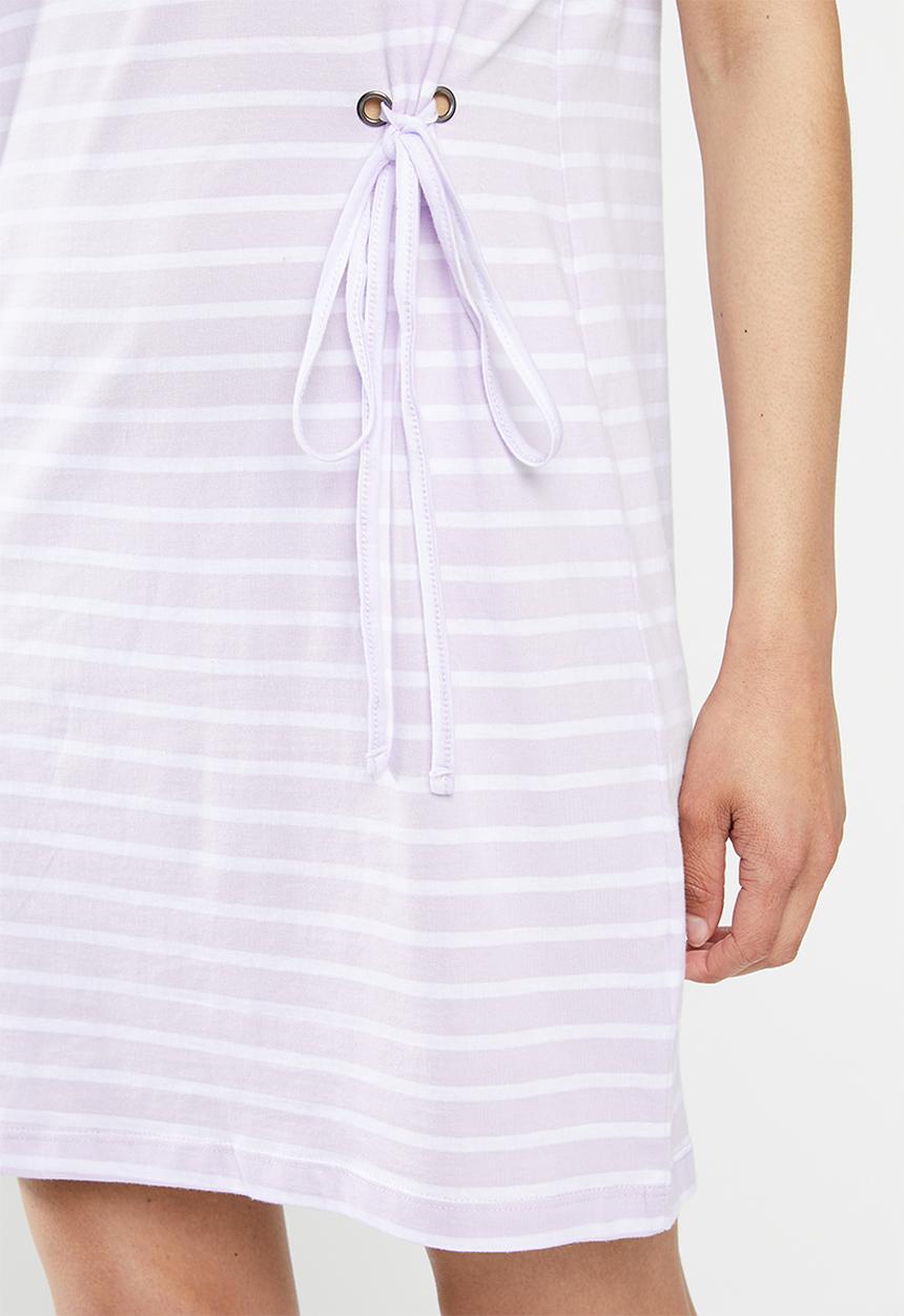 Brave Soul - T-shirt dress with tie - purple & white 