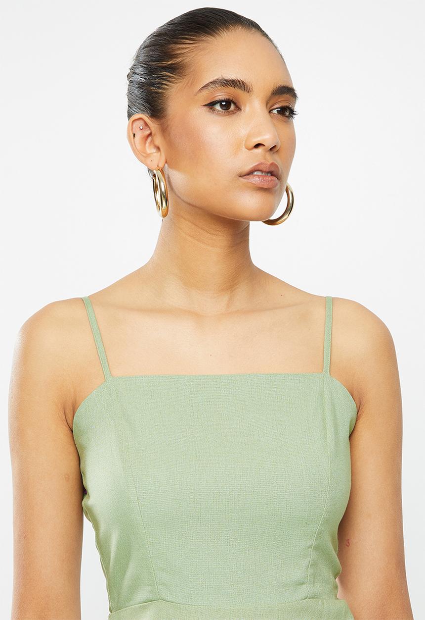 Blake - A-line mini dress with tie back - sage