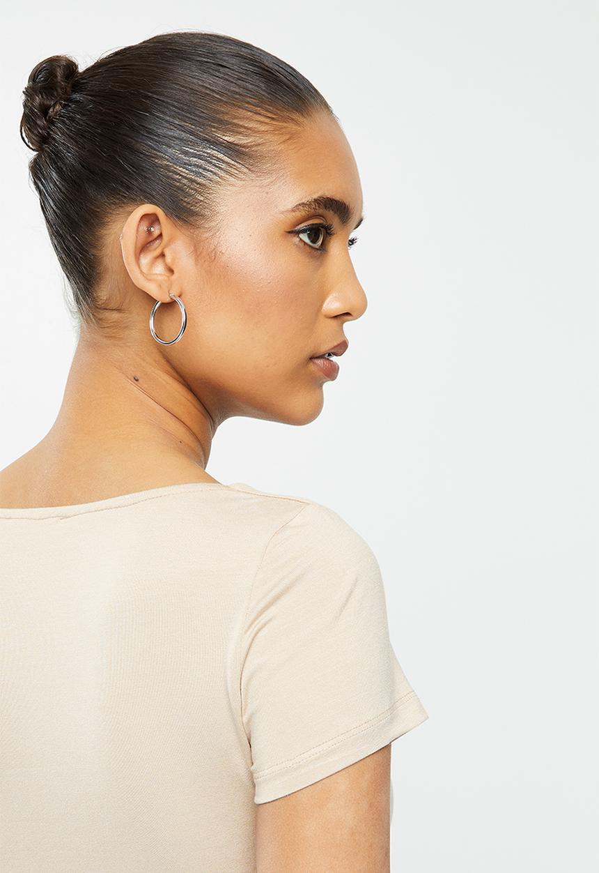 Blake - Corset look square neck crop top - stone