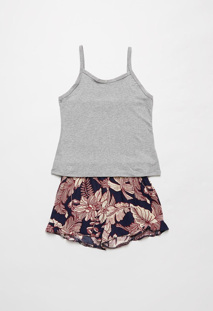 Superbalist - Cami & shorts pj set - grey melange & blue