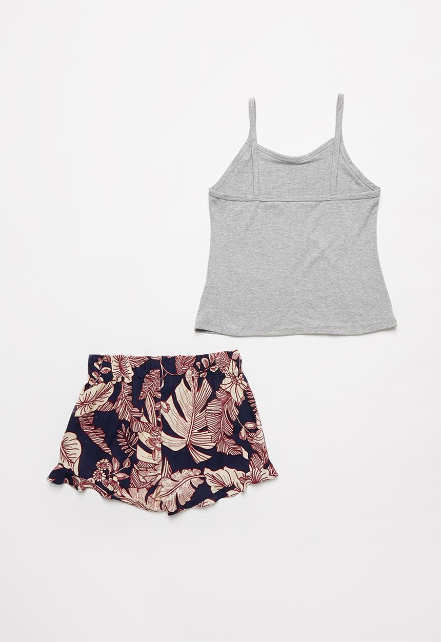 Superbalist - Cami & shorts pj set - grey melange & blue