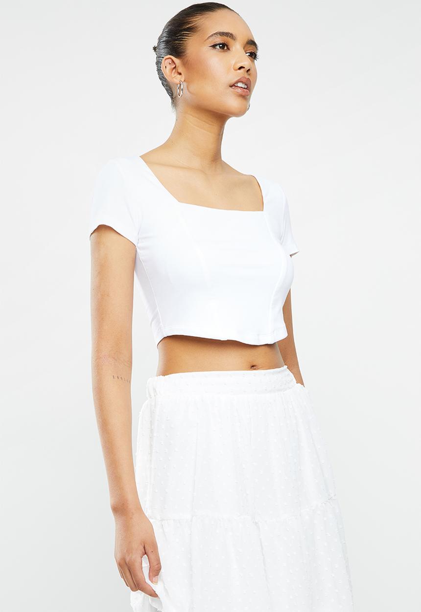 Blake - Corset look square neck crop top - white