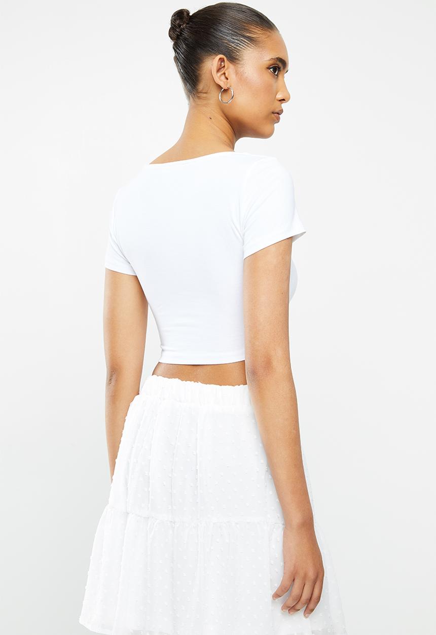 Blake - Corset look square neck crop top - white
